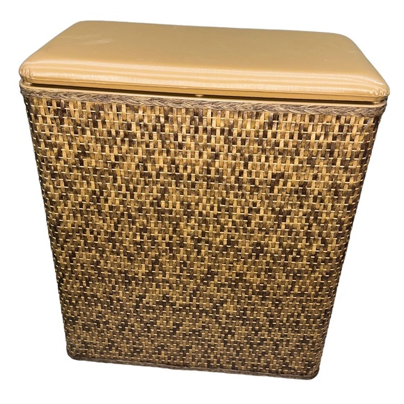 Bath Vintage Brown Wicker Laundry Hamper Vinyl Lid Poshmark